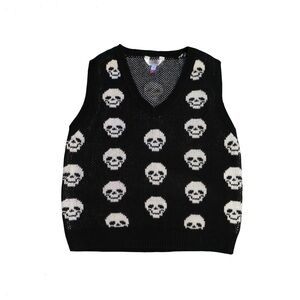 No Boundaries V-Neck Skull Print Sweater Vest Size M